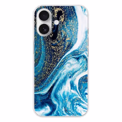 Coque en silicone - Compatible Apple iPhone 16 - design marbre bleu paillete