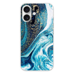 Coque en silicone - Compatible Apple iPhone 16 - design marbre bleu paillete