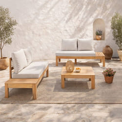 Salon de jardin - SANA - Bois acacia FSC - 1 table basse et 2 canapés - Gris clair - 4 personnes