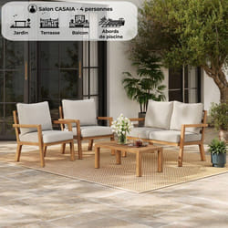 Salon de jardin - CASAIA - Aluminium effet bois - Gris clair - 4 personnes