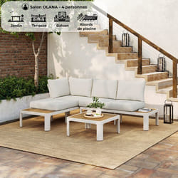 Salon de jardin - OLANA - Aluminium - Blanc et beige - 4 personnes