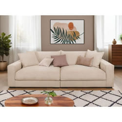 Canapé Droit Fixe - 4 Places - Pedro - Velours Côtelé Beige - 261 X 124 X 82.5 Cm