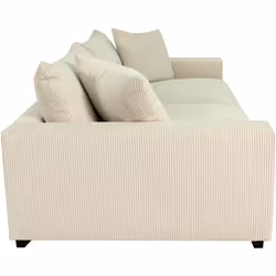Canapé Droit Fixe - 4 Places - Pedro - Velours Côtelé Beige - 261 X 124 X 82.5 Cm - Vue supplémentaire 2