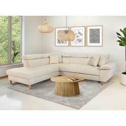 Canapé D'Angle Convertible - 4 Places - Weston - Velours Côtelé Beige - Têtières Réglables - 259 X 227 X 77/92 Cm