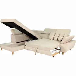 Canapé D'Angle Convertible - 4 Places - Weston - Velours Côtelé Beige - Têtières Réglables - 259 X 227 X 77/92 Cm - Vue supplémentaire 2