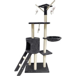 JIPSY Arbre à chat gris foncé 79 x 34 x 138 cm - 3 plateformes 1 perchoir 1 niche 1 escalier poteaux à griffer