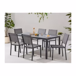 Sans Marque - Ensemble repas de jardin : Table 160 cm + 6 chaises - Structure en aluminium - Gris anthracite