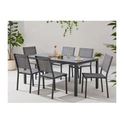 Sans Marque - Ensemble repas de jardin : Table 160 cm + 6 chaises - Structure en aluminium - Gris anthracite
