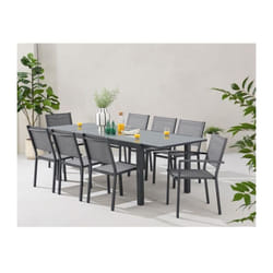 Sans Marque - Ensemble repas de jardin : Table extensible 120-180 cm + 2 fauteuils + 6 chaises - Gris