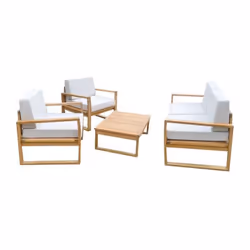 Ce salon de jardin 4 pieces PALAWAN est composé d'une table basse, d'un canapé et de deux fauteuils. Il vous permet d'accueil ...