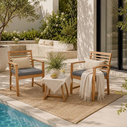 Salon de jardin en bois dAcacia FSC avec coussins - CALI - 1 table café + 2 fauteuils - Gris - 2 personnes