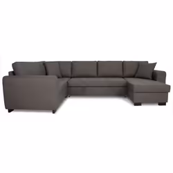 Canapé dangle panoramique convertible réversible - Tissu Gris - L 313 x P 213 x H 90 cm - HAMILTON - Fabriqué en Ukraine