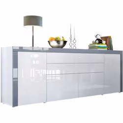 Buffet haut - NO NAME - Blanc / Gris - 2 portes - 2 tiroirs - 2 abattants