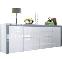 Buffet haut - NO NAME - Blanc / Gris - 2 portes - 2 tiroirs - 2 abattants