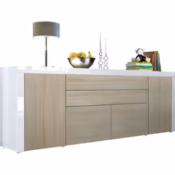 Buffet  Chêne Brut MDF / Blanc haute brillance 200 cm