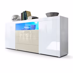 Buffet laqué blanc / Crème avec éclairage led 167 cm