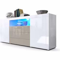 Buffet laqué blanc / Gris sable avec éclairage led 167 cm