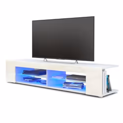 Meuble Tv blanc  mat  Façades en crème laquées led Bleu