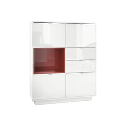 Buffet haut laqué blanc et Bordeaux - MPC - 4 portes - 2 tiroirs - éclairage LED