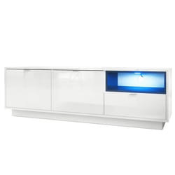 Meuble TV - MPC - 153 cm - Blanc laqué - Portes et tiroir - LED