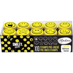 Kit de tampons enfant pré-encrés - ALADINE - Smiley - 10 pcs - Jaune - Activités manuelles