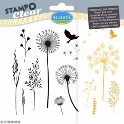 Tampon clear - Aladine - Gramines - 15 x 125 cm - 13 motifs de fleurs - Transparent