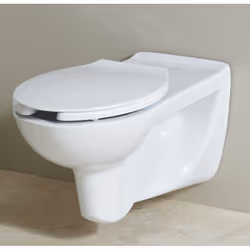Description : Cuvette suspendue sans bride en céramique blanche allongée pour personne à mobilité réduit, personnes âgées et  ...