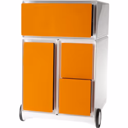 Caisson roulant easyBox®, 1 tiroir, 1 tiroir pour dossiers suspendus, 2 tiroirs pour CD, blanc / orange. Produit livré = prém ...