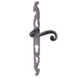 Poignées de porte fer forgé COQ 330x28mm vieil argent Trou de cylindre i