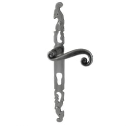 Poignées de porte fer forgé COQ 330x28mm vieil argent Trou de cylindre i