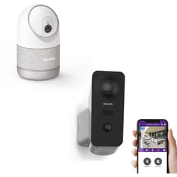 Philips - Kit de 2 caméras connectées motorisées avec autotracking - WelcomeEye Look 531051 (pour intérieur) + WelcomeEye View 531050 (pour extérieur)