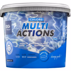 Présentation générale Le Chlore Multiactions en galets de 250 g – EDG By AQUALUX est un traitement complet et efficace pour l ...