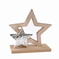 Centre de table - NO NAME - DÉCO LES ÉTOILES BOIS - Blanc Argent - 13x5x13cm
