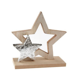 Centre de table - NO NAME - DÉCO LES ÉTOILES BOIS - Blanc Argent - 13x5x13cm