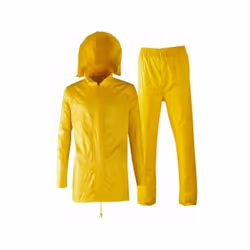 Support polyester enduit PVC souple. Veste : à capuche fixe et cordon de serrage, fermeture à glissière. Pantalon : avec serr ...