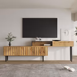 Meuble TV moderne avec motif en marbre et grain de bois - SAM - Bois foncé - Marron - Contemporain - Design
