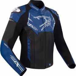 Bering Snap Veste de moto en cuir/textile, noir-bleu, taille L pour Hommes