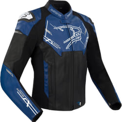 Bering Snap Veste de moto en cuir/textile, noir-bleu, taille M pour Hommes