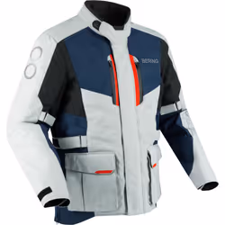 Bering Siberia Veste textile de moto imperméable, gris-rouge-bleu, taille M pour Hommes