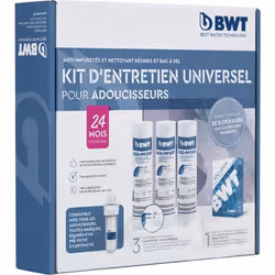 Kit entretien adoucisseurs - BWT - Kit universel - 3 cartouches + 1 pack de pastilles de nettoyage - 24 mois / 2 ans dentretien