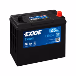 Batterie de marque EXIDE modèle EB454 (type de bac: B24 ) Tension: 12V Intensitée: 330A CCA Capacitée: 45Ah Dimensions: 237x1 ...