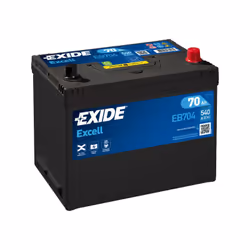 Batterie de marque EXIDE modèle EB704 (type de bac: D26 ) Tension: 12V Intensité: 540A CCA Capacité: 70Ah Dimensions: 270x173 ...
