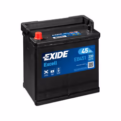Batterie de marque EXIDE modèle EB451 (type de bac: E2R ) Tension: 12V Intensitée: 330A CCA Capacitée: 45Ah Dimensions: 220x1 ...