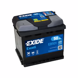 Batterie de marque EXIDE modèle EB501 (type de bac: L1 ) Tension: 12V Intensitée: 450A CCA Capacitée: 50Ah Dimensions: 207x17 ...