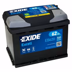 Exide Excell EB620, Sealed Lead Acid (VRLA), 62 Ah, 12 V, 540 A, Voiture, Sans entretien