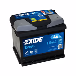 Batterie de marque EXIDE modèle EB442 (type de bac: LB1 ) Tension: 12V Intensitée: 420A CCA Capacitée: 44Ah Dimensions: 207x1 ...