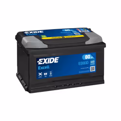 Batterie de marque EXIDE modèle EB800 (type de bac: L4 ) Tension: 12V Intensitée: 640A CCA Capacitée: 80Ah Dimensions: 315x17 ...