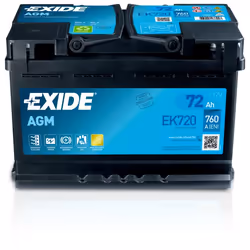 Exide EK720, Mat de verre absorbé, 72 Ah, 12 V, 760 A, Voiture, Sans entretien