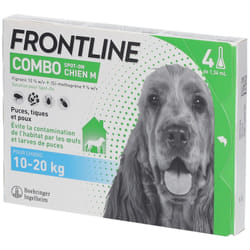 Frontline Combo chien - Anti-puces anti-tiques pour chien M - 10-20kg - 4 pipettes