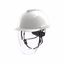 Casque électricien non ventilé avec écran intégré. Calotte en ABS avec bords inclinés. Jugulaire 4 points montée pour un main ...
